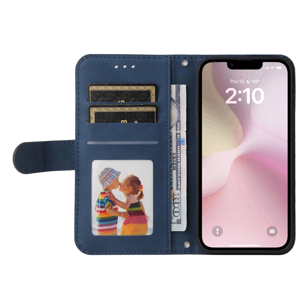 For iPhone 16e Leather Wallet Cases Skin Touch Phone Cover Stand with Strap