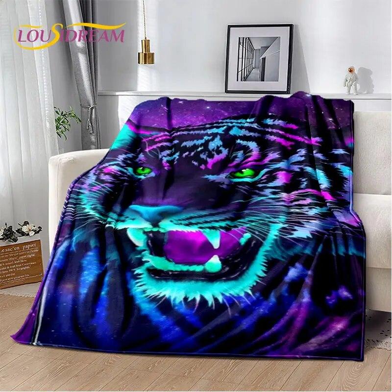 Tiertier-Tiger, Säbelzahn-Cartoon, weiche Plüschdecke, Flanelldecke, Überwurfdecke für Wohnzimmer, Schlafzimmer, Bett, Sofa, Picknick