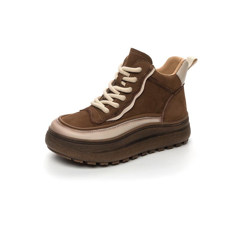 2025 New Women Genuine Leather Ankle Boots Autumn Winter Comfortable Warm Casual Sneakers Street Retro Female Thick Bottom Shoes