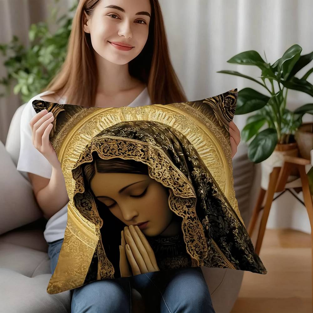 Retro V-Virgin Mary Pillow Case Plush Fabric Soft Pillowcase Double Sided Print Cushion Cover Household Gifts