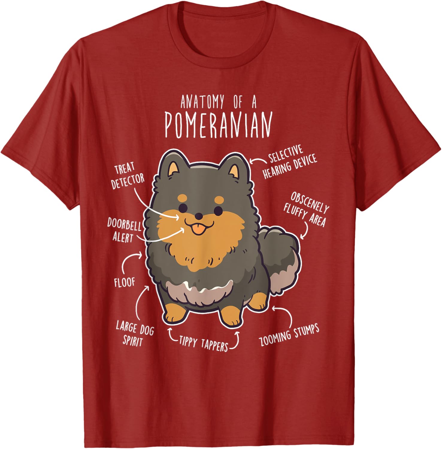 Анатомия померанского шпица Смешная футболка для любителей собак Повседневная футболка с коротким рукавом S