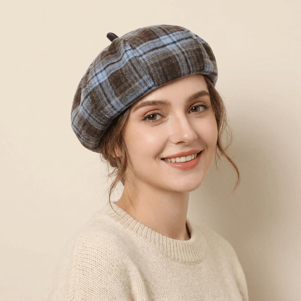 Japanese Style Plaid Beret Soft Newsboy Hat Breathable Octagonal Hat Girls