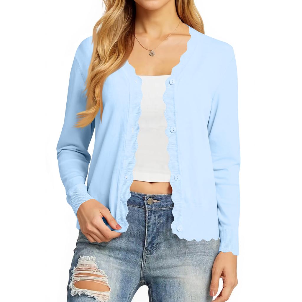 Cardigans Femininos de Manga Comprida Casuais Leves com Botões Decote em V Roupas de Outono