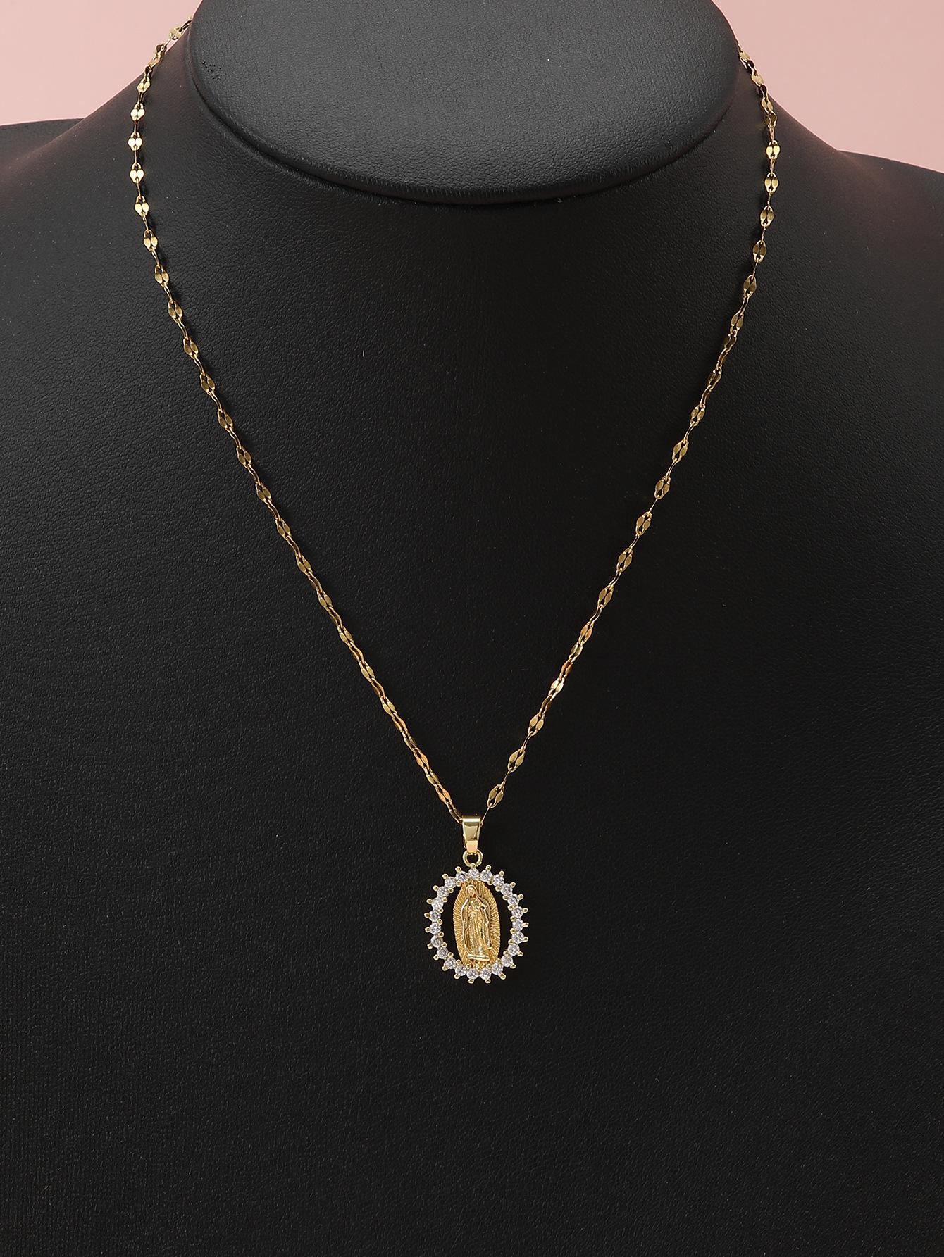 

Middle Eastern Style Virgin Mary Necklace with Colorful Zircon Accents