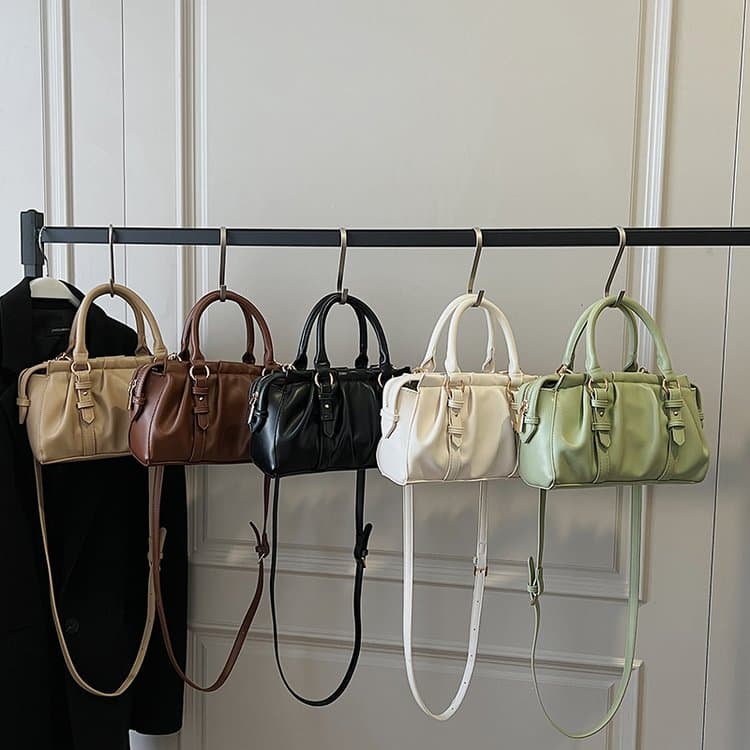 Folded Boston Bag Women's Soft Leather Handheld Shoulder Bag