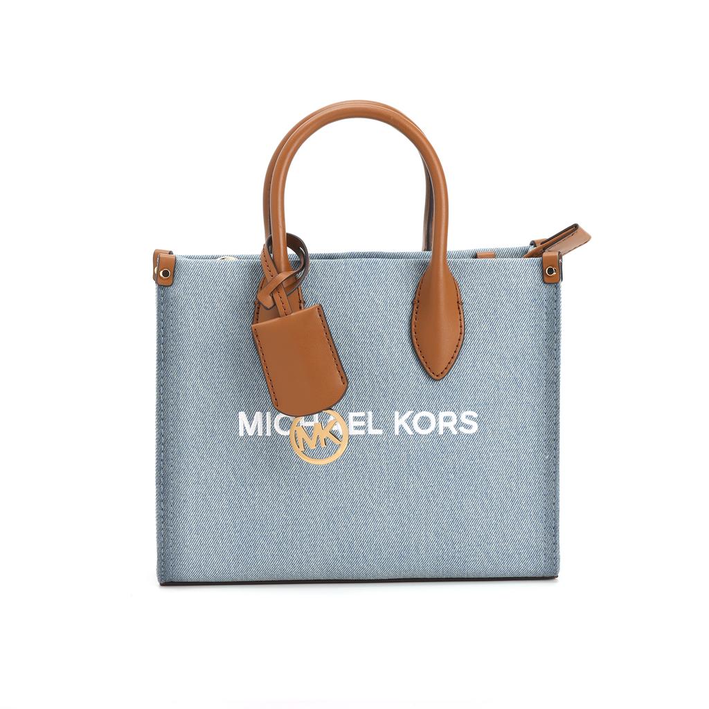Michael Kors MK Mirella Logo Hardware Ritsvak Katoen Denim Tote Tas Dames tote bags Lichtblauw 35F3G7ZC5C-DENIM