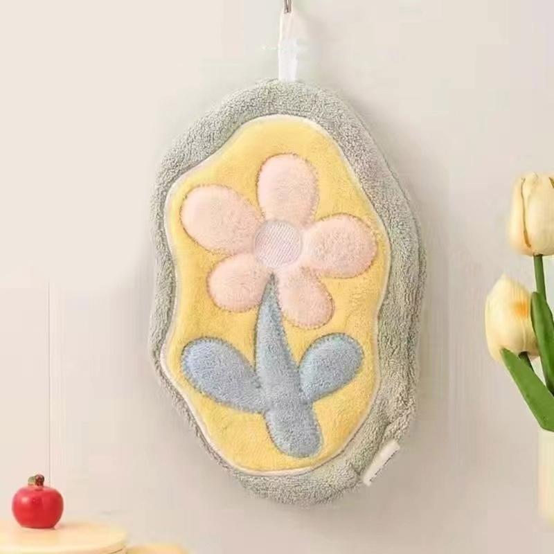 Highly Absorbent Floral Hand Towel Gentle Plush Fabric Hanging Towel Quick Drying For Sensitive Skin Households
