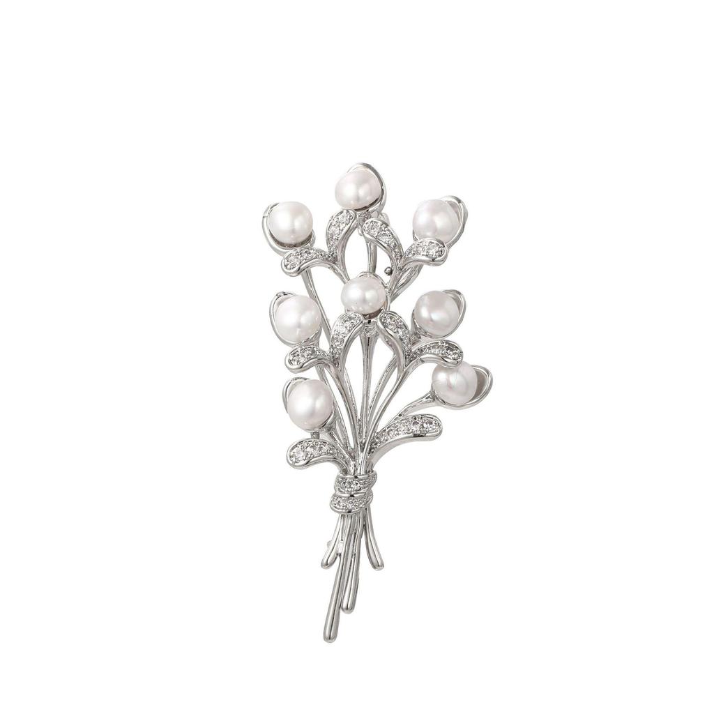Snowflake & Butterfly Zircon Brooch with Freshwater Pearl for Women's Korean Style Suit Coat