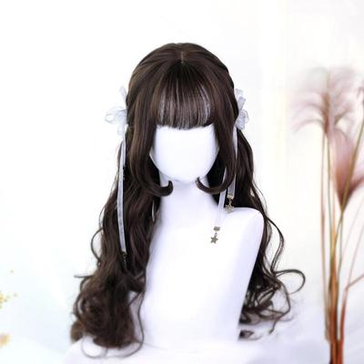 Ladies Wear Cute And Beautiful High Temperature Wigs, Brown Long Hair, Big Wavy Bangs, Lolita