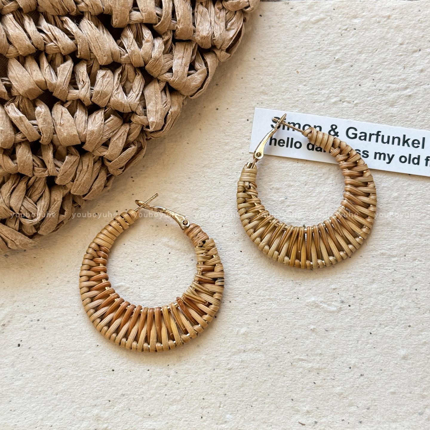 Богемные серьги-кольца из ротанга для отпуска, женственные этнические серьги, нишевые преувеличенные серьги