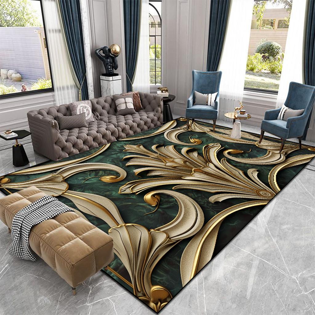 Luxusní velké koberce v evropském stylu pro obývací pokoj Zlatá dekorace Domácí salonek Pohovka Podložka na podlahu Protiskluzové Pratelné koberce do ložnice