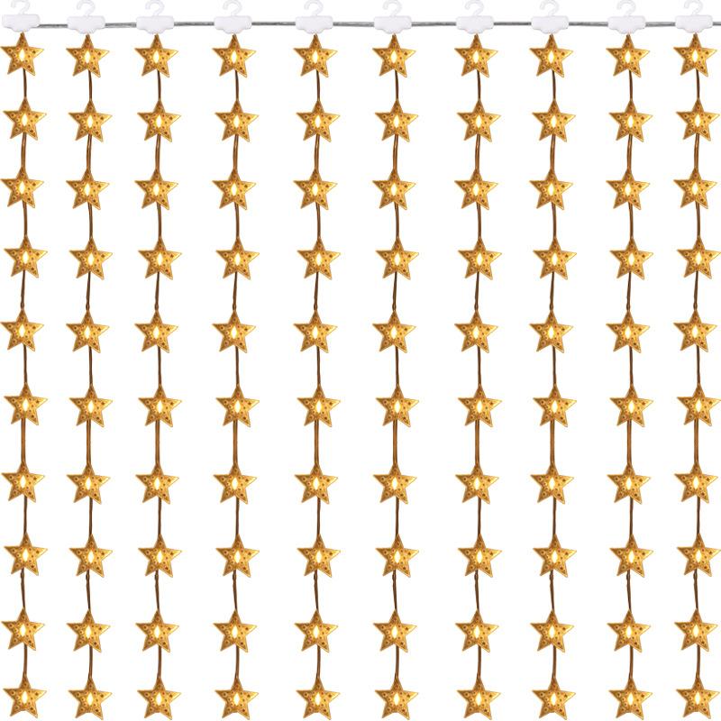 USB Christmas Star LED String Lights 5-Point Star Fairy Lights Wire Curtain Wall Hanging Decor for Room Bedroom Party Waterproof Warm White