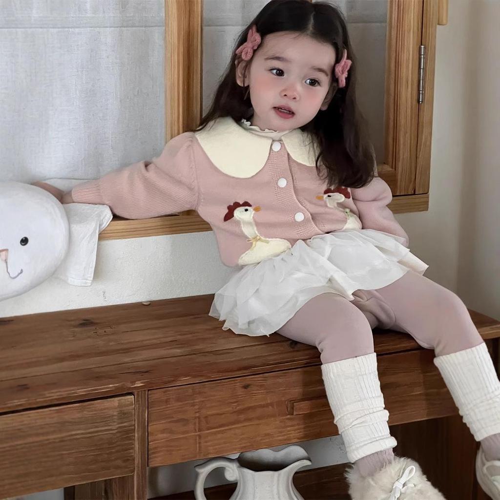 Girls' Winter Sweater and Fleece-Lined Leggings Set - Korean Style