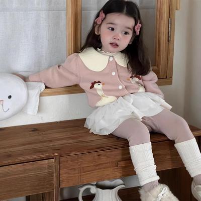 Dziewczęcy Zimowy Zestaw Sweter i Legginsy z Podszewką z Polaru - Styl Koreański