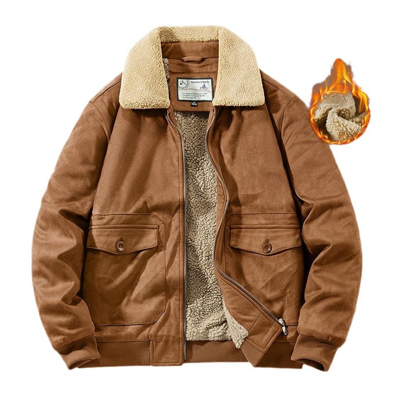 Autumn Winter Men Warm Fleece Warm Thick Jackets Coats Men Fashion Fur Collar Corduroy Military Casual Jacket Coat Male