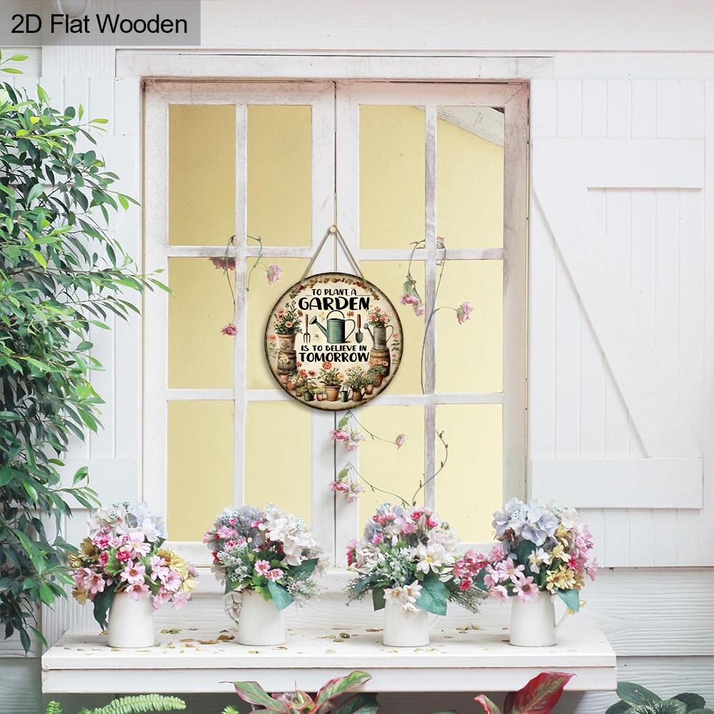 Vintage Gardening Wooden Sign, Charming Round Sign for Garden & Front Door, Wall Hanging Decor - Ideal Gift for Plant Lovers