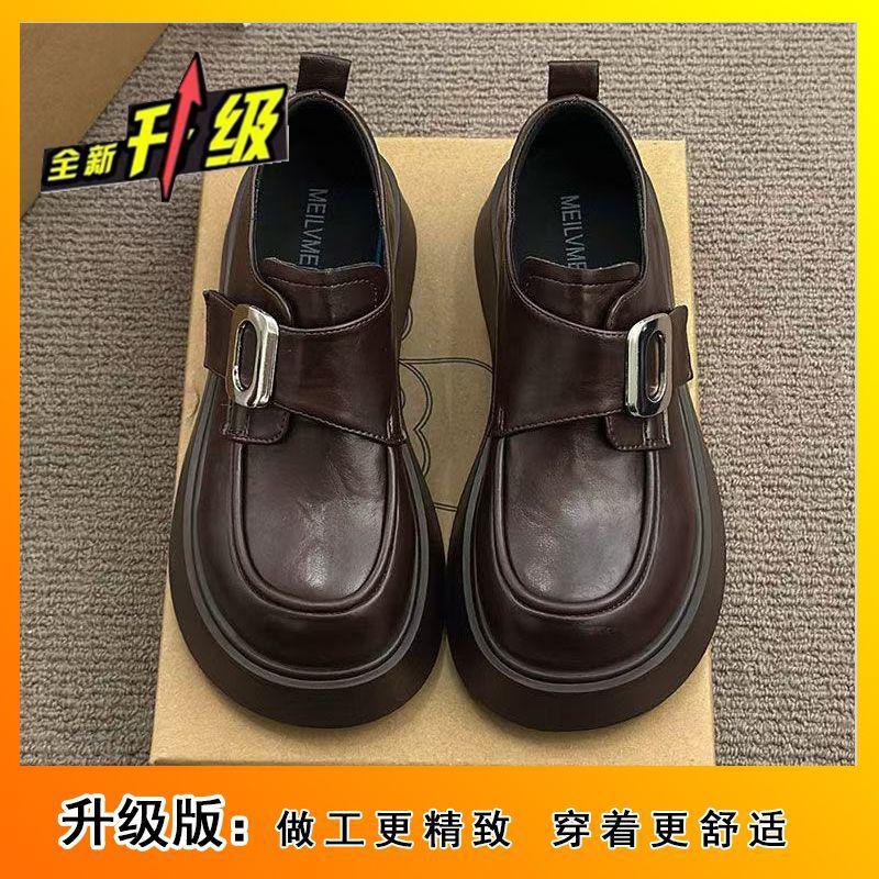Black thick-soled small leather shoes are all-match single shoes, retro women's new spring and autumn models