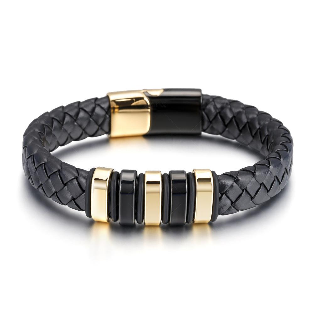 Men’s Tribal Style Stainless-Steel Leather Bracelet – Fashion Magnetic Clasp Titanium Steel Wristband