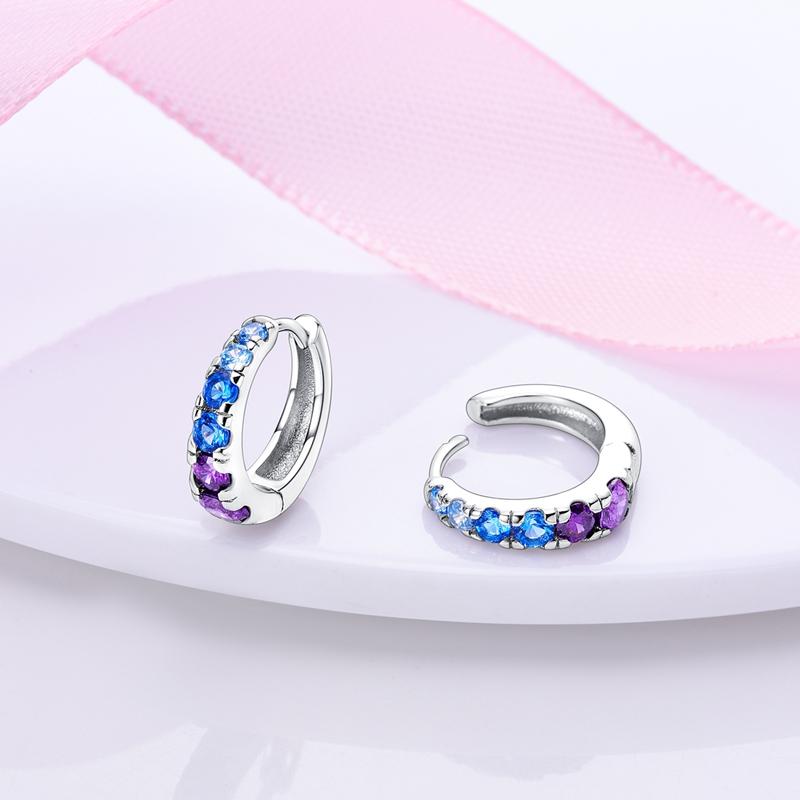 925 Silver Earrings Sparking Colorful Zirconia Hoop Earrings For Women Girls Party Anniversary Jewelry Gifts