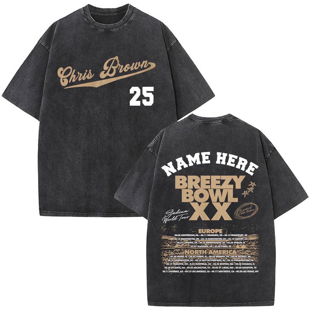 Rapper Chris Brown Breezy Bowl XX Tour 11:11 Vintage Washed T-Shirt Herren Damen Mode Hip Hop T-Shirts Baumwolle Oversized T-Shirts