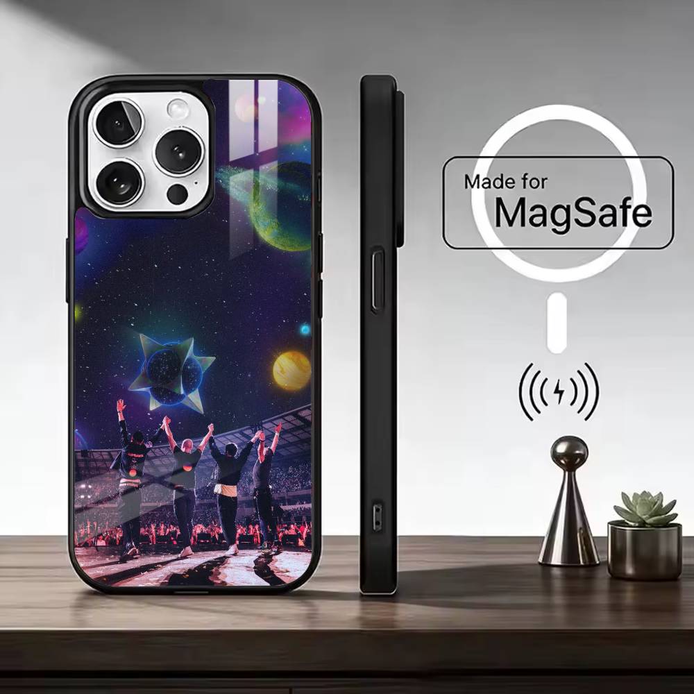 Coque de téléphone cool pour iPhone 17, 16, 15, 14, 13, 12, 11 Plus, Pro, Magnétique pour charge sans fil Magsafe, avec le groupe C-Coldplay