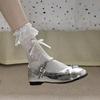 Silver Shallow Mouth Wind Flat Single Shoes Female Summer Round Head Mary Jane Shoes Fashionable and Comfortable