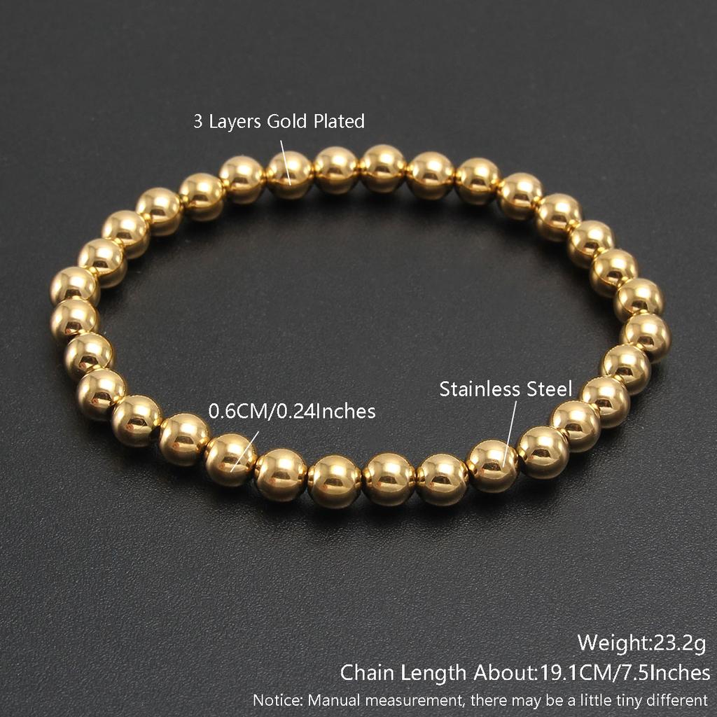 MHS.SUN Trend Stretch Stainless Steel Bracelets Gold Sliver Color 2MM 5MM 8MM Stacked Ball Beaded Bracelet For Women Men Jewelry