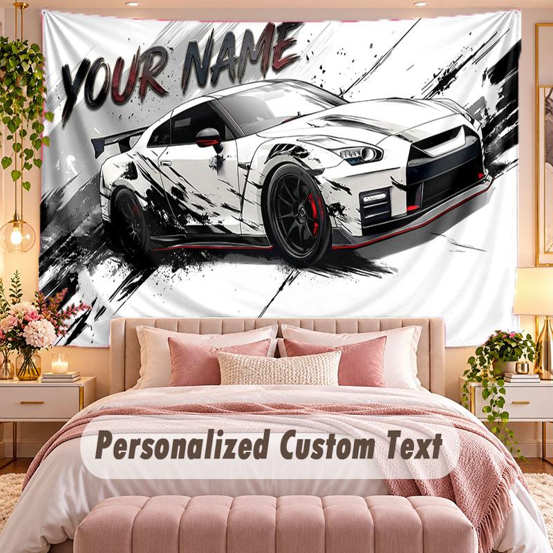 Autorennen (22) Themen-Wandteppich, individuell mit Namen und Text, personalisierter Hänge-Wandteppich für Schlafzimmer, Wohnzimmer-Dekoration