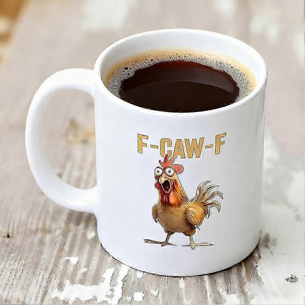25-26 F-Caw-F Funny Chicken Coffee Mug, F-Caw-F Rooster Coffee Cup, Novelty Ceramic Mug Gag Gift For Men Women