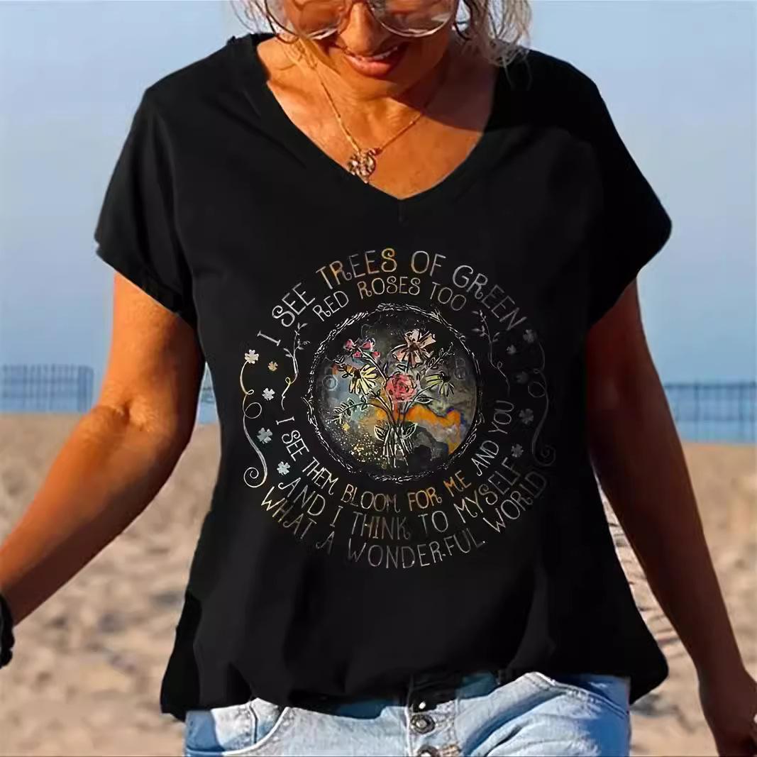 

Футболки с 3D-принтом, большие размеры, черные футболки, женская мода, V-образный вырез, короткий рукав, футболка 5XL