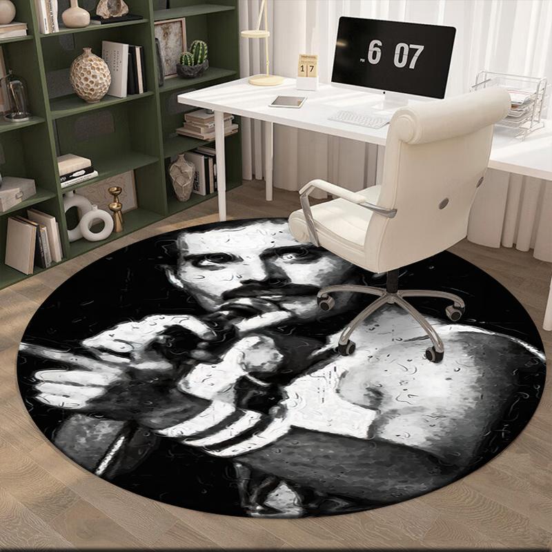 1pc Freddie Mercury Retro Poster Round Carpet Painted Printed Circular Carpet, Home Door Mat, Outdoor Travel Protection Carpet