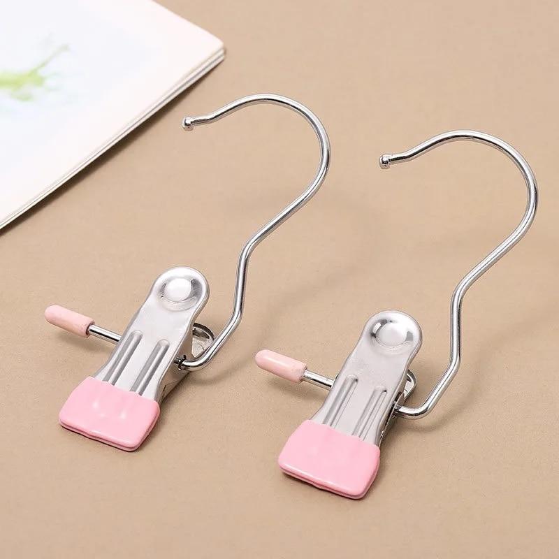 2 pinzas para ropa multiusos de acero inoxidable con resorte, antideslizantes, resistentes al viento