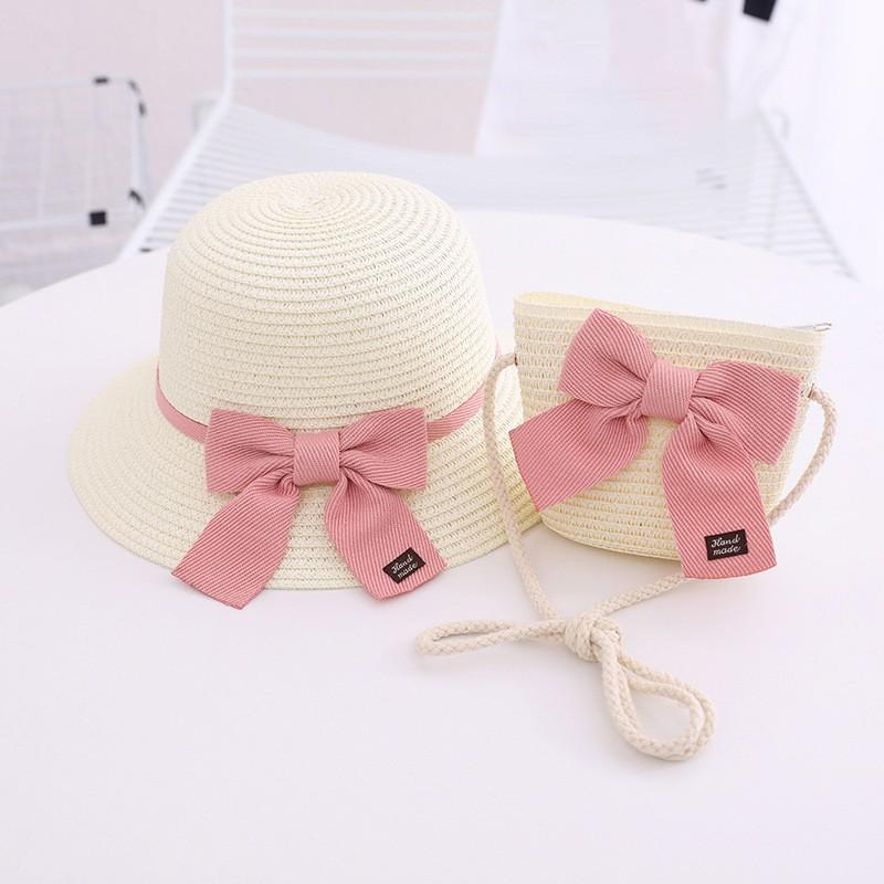 Kids Sun Hat Girls Summer New Straw Bag Cap Set Baby Travel Sun Protection Beach Hats Sun Fisherman Hat For Child