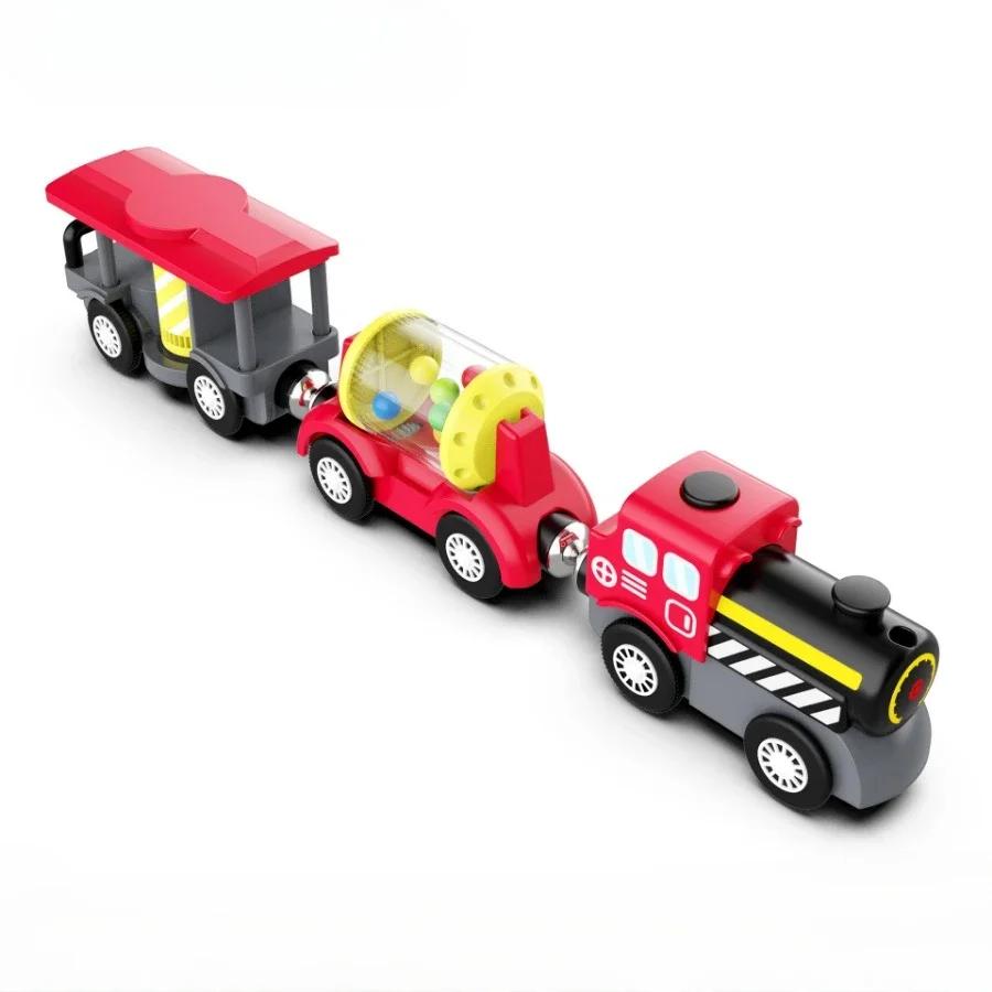 Electric Rail Way Trains Magnetic Car Models Compatible with Wooden Tracks Slot Diecast Railway Motors Educational Toys