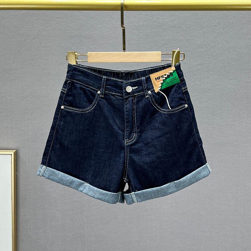 

Thin Denim Shorts Women s Summer New Arrival Elastic High Waist Slimming European Goods Flanging Dark Blue Straight-leg Hot Pants 2023 Tibetan Blue EUR26