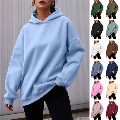 Damen-Kapuzenpullover, einfarbig, übergroß, locker, lässig, Fleece-Sweatshirt