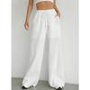 Summer New Women Casual Solid Color Drawstring Straight Leg Slightly Flared Pocket Sport Pants