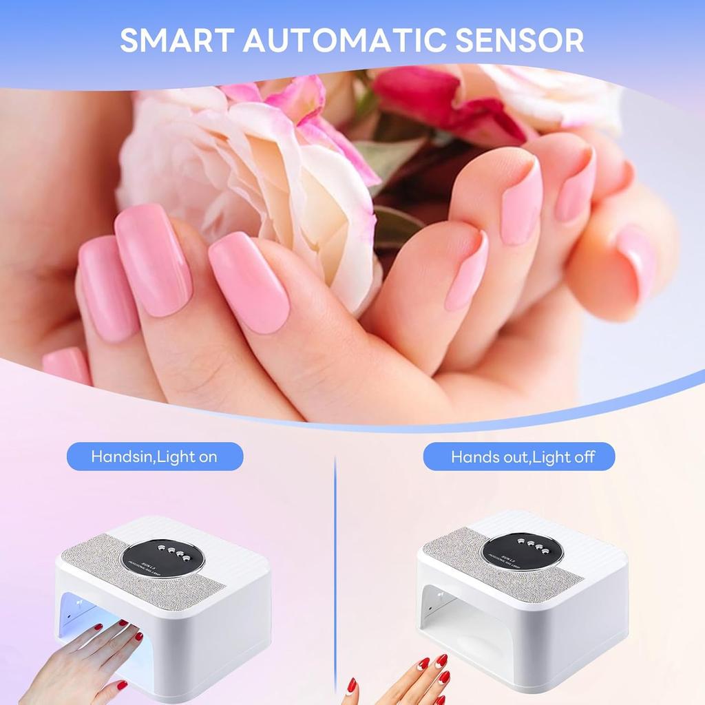 288W UV LED Nail Lamp for Gel Nails, Fast Curing with Auto Sensor & 4 Settings