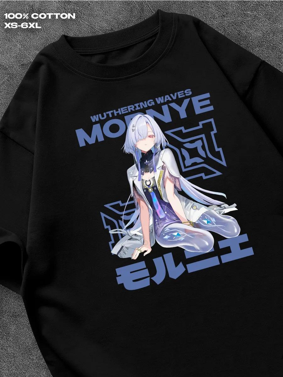 

Черная футболка Morney Wuthering Waves Мужская футболка Женские футболки с принтом букв Футболка с короткими рукавами Повседневная уличная футболка Топ L