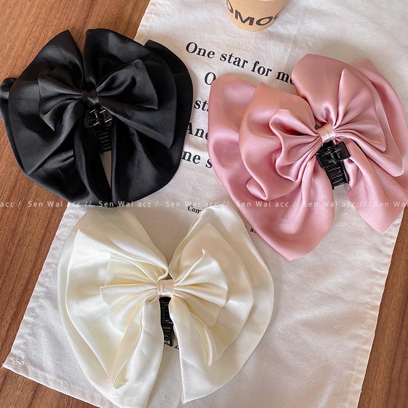 Satin Bow Bud Grab Clip Femininity Back Head Coil Clip Headgear Hairpin