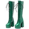 Sexy Lace Up Platform Long Boots Women Thick Gothic Heels High Knee Boot Winter Red Black Green Fetish Party Shoes Large Size 48