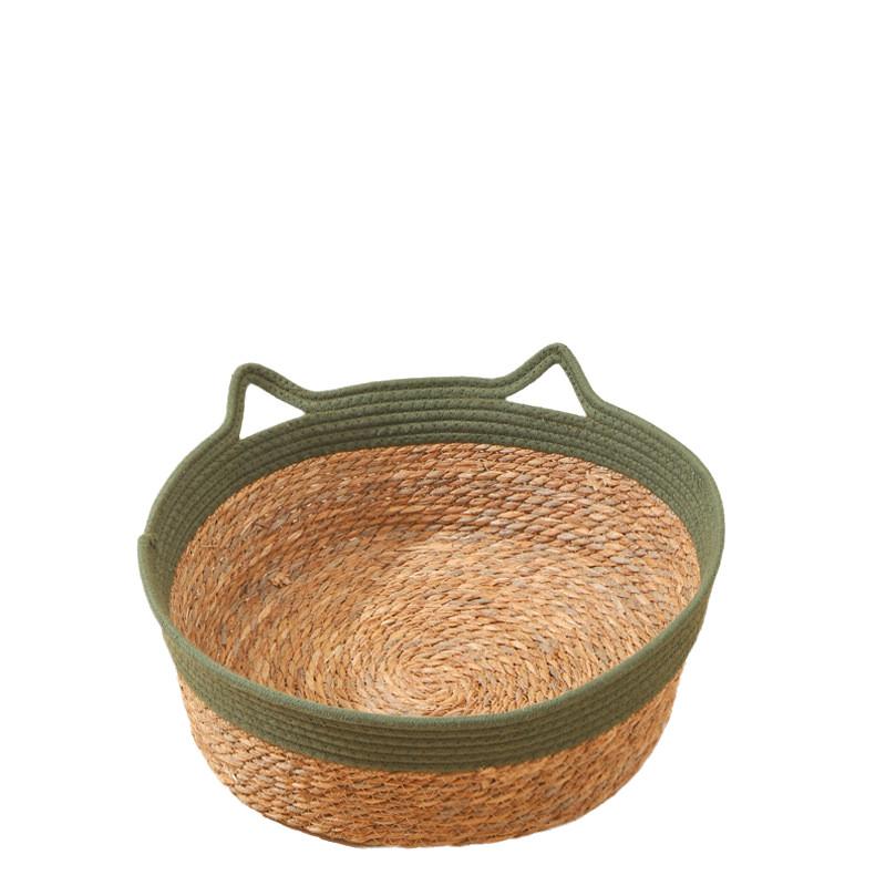 Handmade Grass Woven Pet Nest Cat Bed Four Seasons Universal Half-enclosed Dog House StyleB,S