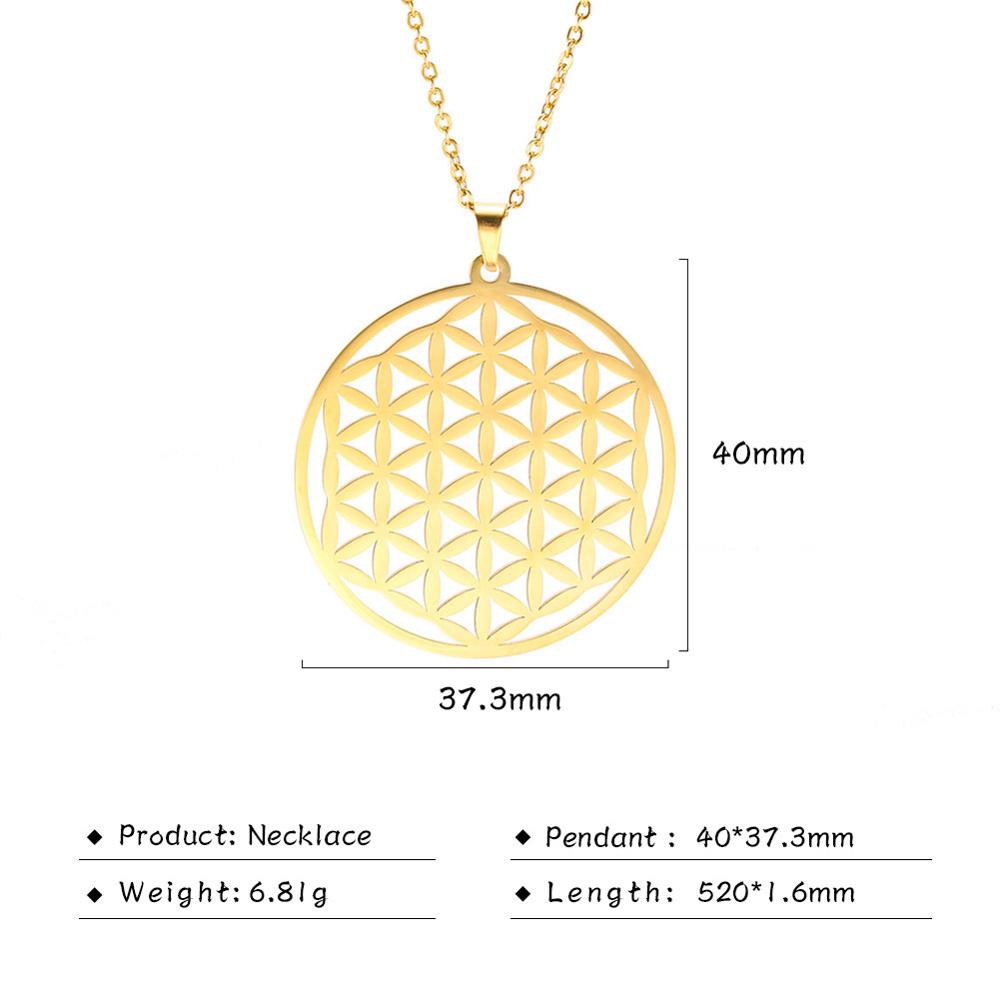 LIKGREAT Flower of Life Pendant Necklace for Women Mandala Chakra Hollow Stainless Steel Charms Jewelry Geometry Amulet Gift