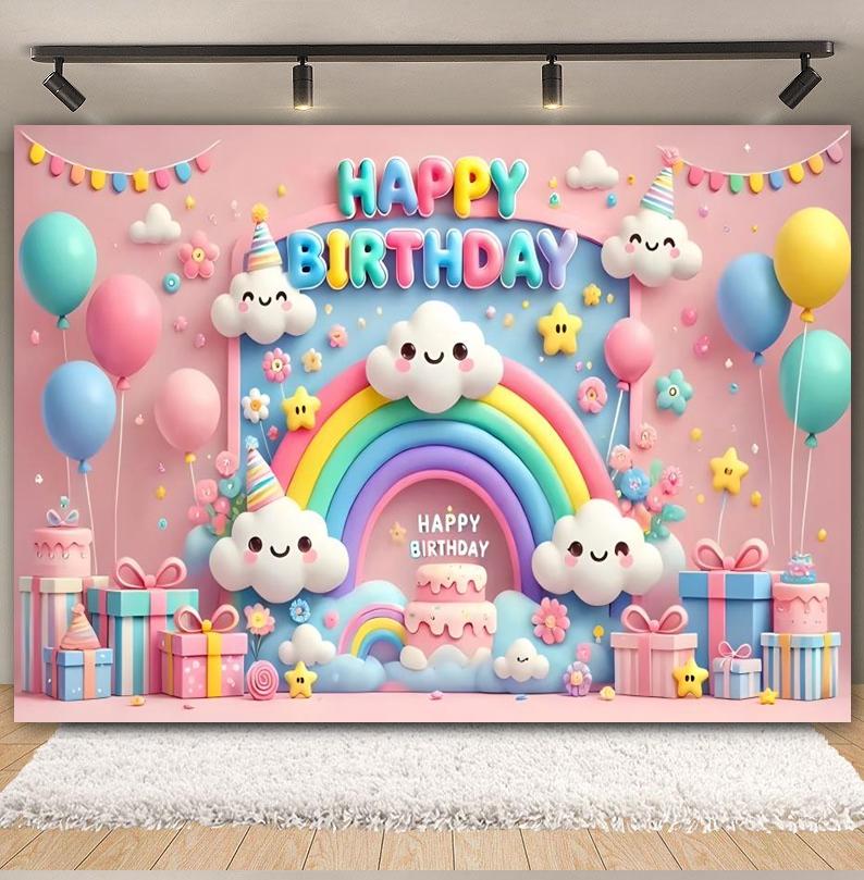 3D Balloons Rainbow Happy Birthday Photography Backdrop Colorful Girl Boy Birthday Party Baby Shower Decor Photozone Background