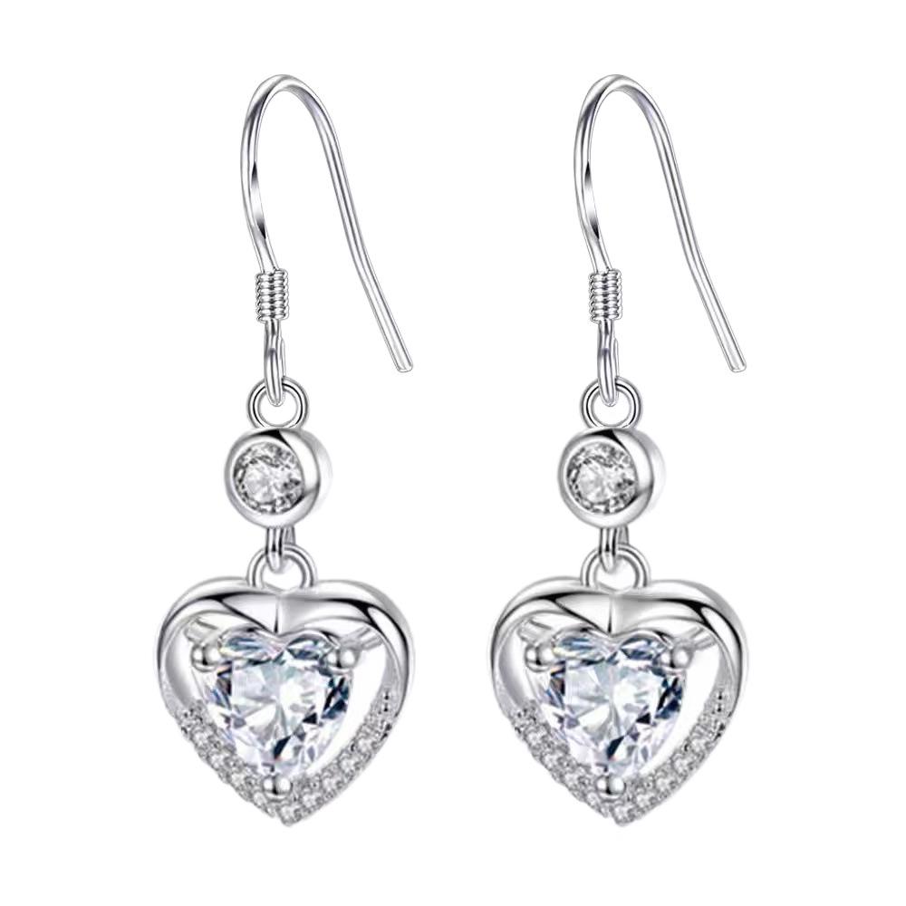 Elegant Heart-Shaped Pure Silver 999 Earrings for Women - Fashionable, High-End, Luxurious Pendant Ornaments