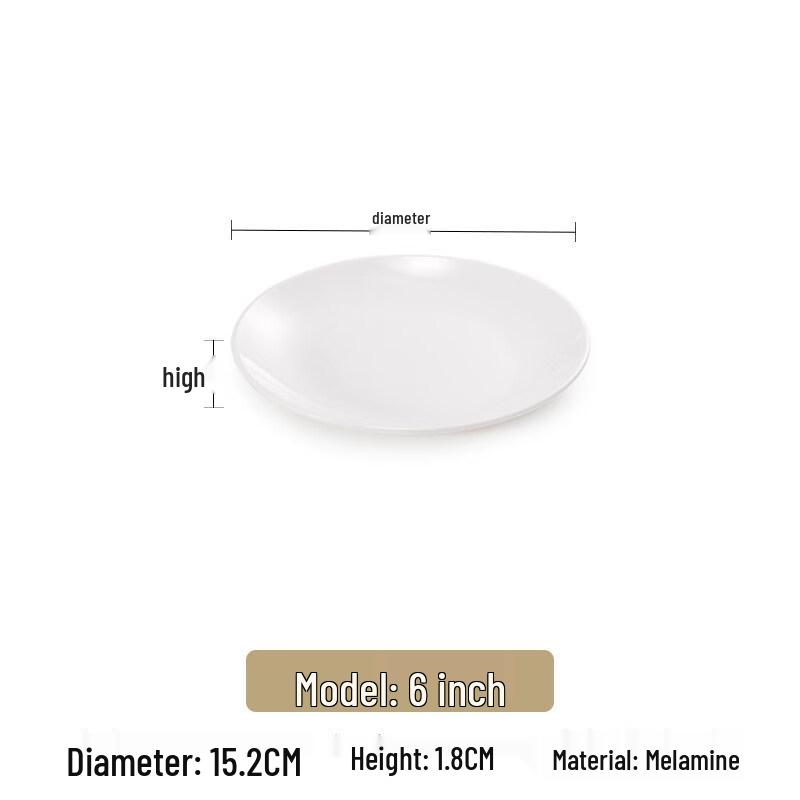 White Round Melamine Shallow Dinner Plates, 6-inch (Set of 5)