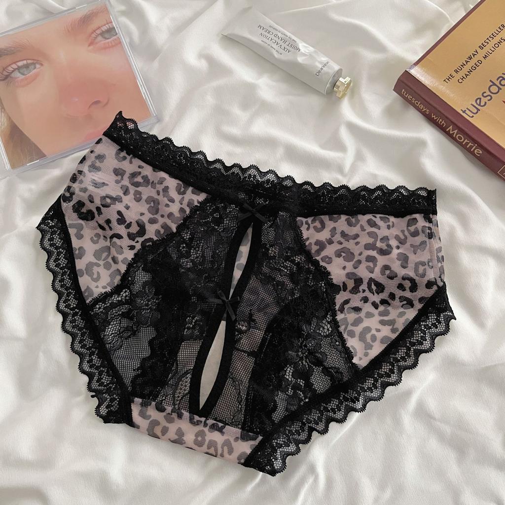 Damen Sommer Neu Sexy Spitze Leopardenmuster Hohl Atmungsaktiv Baumwollzwickel Dreiecksslip