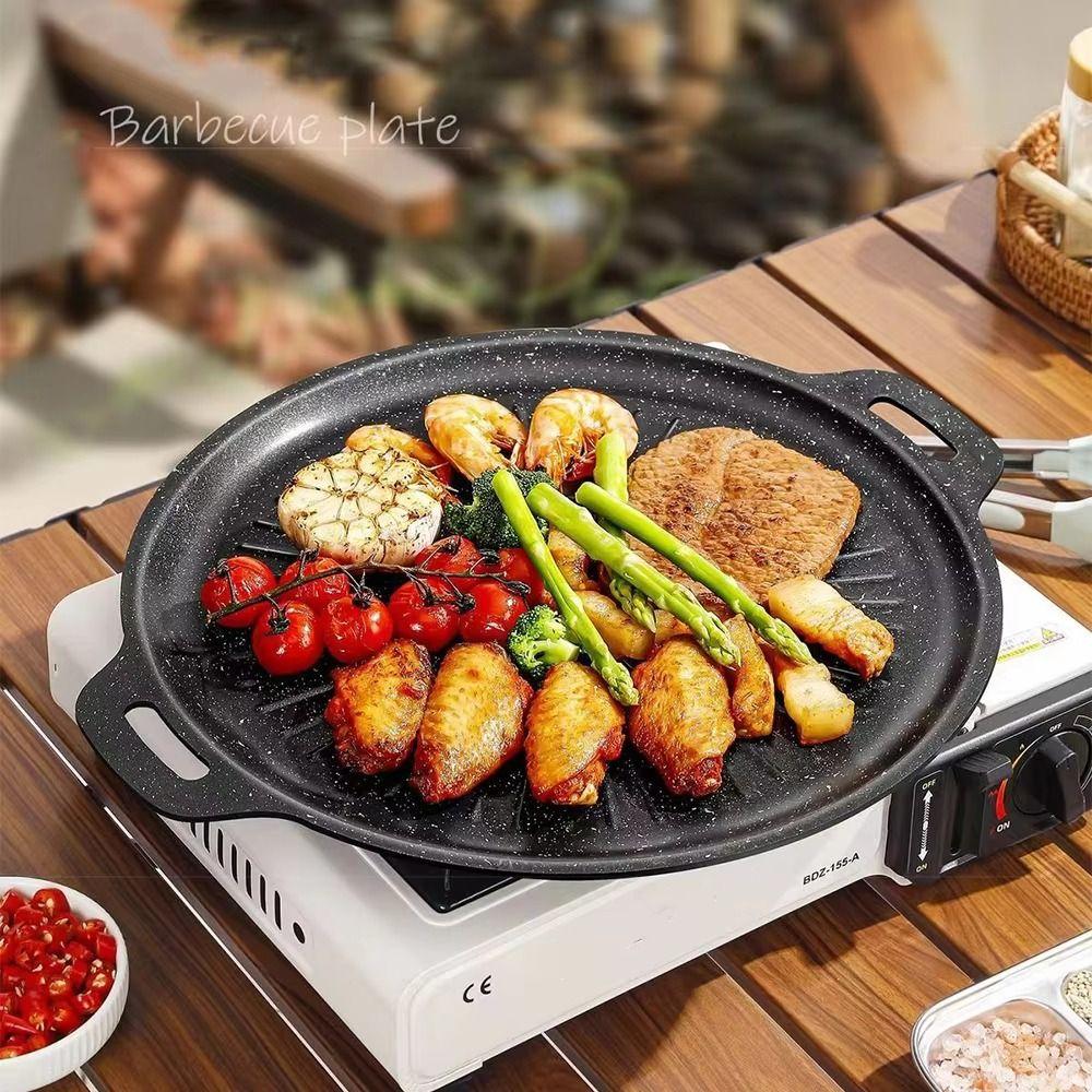Non-Stick Korean Barbecue Pan Thick Roasting Grill Tray Portable BBQ Grill Pan  Kitchen Cookware