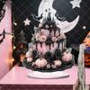 1pcs Halloween Creepy Pink Cake Castle Horror Pumpkin and Bat Tabletop Decoration Ornament - 2D Flat Acrylic Desktop Ornament