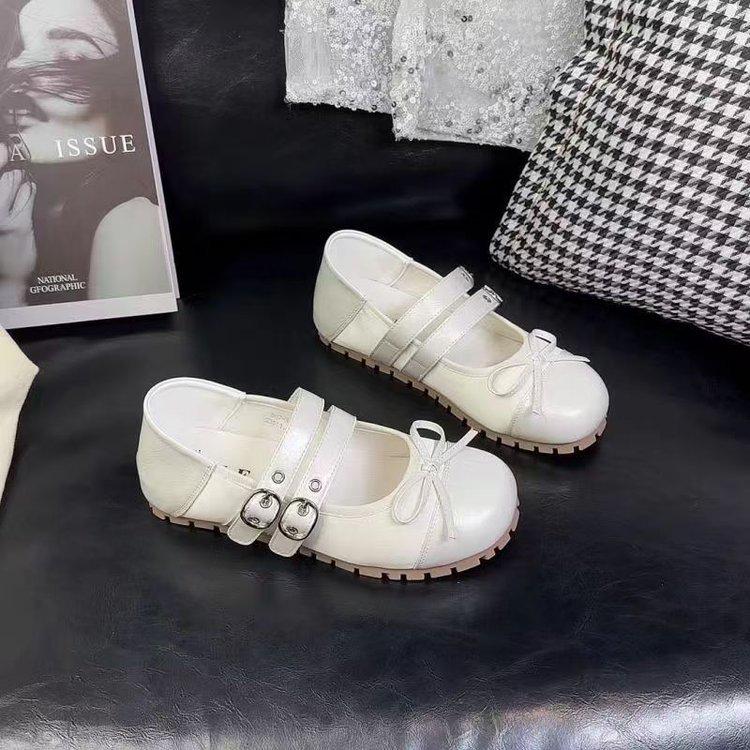 

Весна 2025 Женские французские серебристые кожаные балетки Мэри Джейн 36 грязно-белый